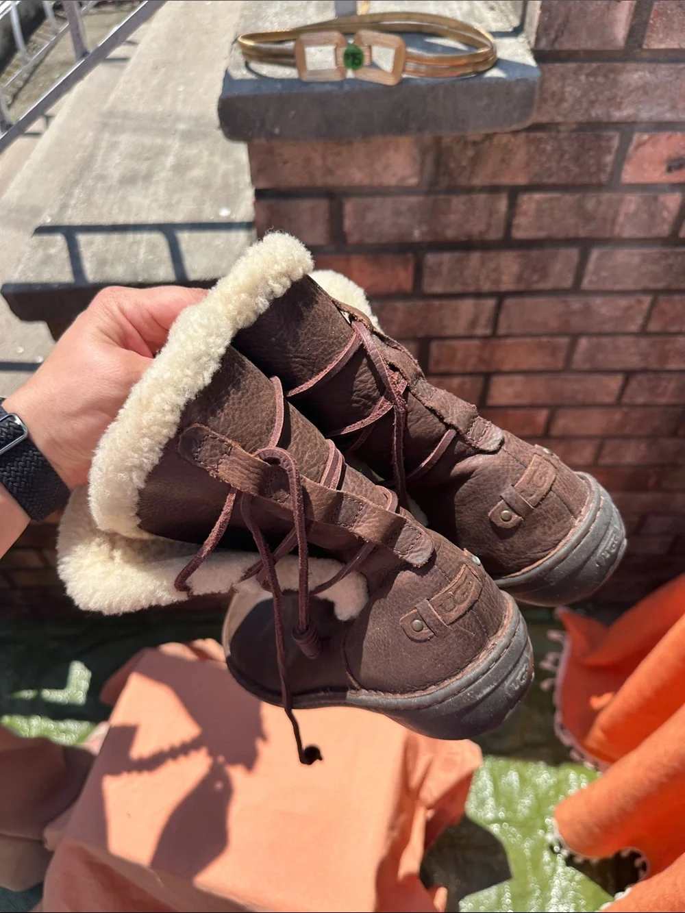 UGG Brown Leather Winter Boots with Cream Shearling Lining